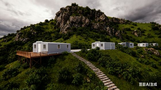 40ft Genişletilebilir Konteyner 72 metrekarelik zemin alanı ile ev PVC Ahşap panel iç bitirme ve kuru ıslak ayırma banyosu