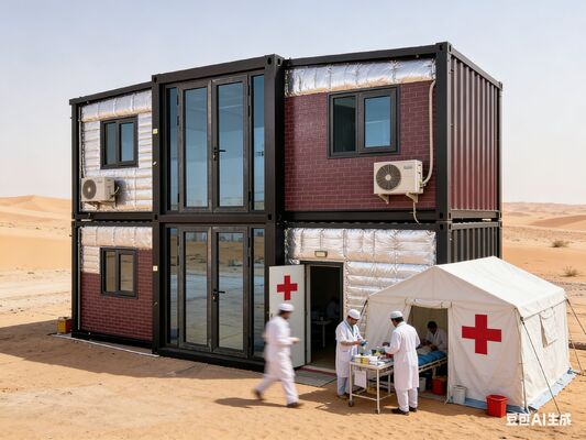 5900*6300*2480mm genişletilmiş boyutu ve özelleştirilebilir pencere düzenleri ile 75mm EPS Sandviç Panelleri ile katlanabilir 20ft konteyner